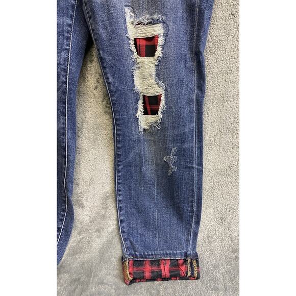 Judy Blue Red Buffalo Plaid Patch Distressed Skinny Jeans Women’s Size 16W - Picture 3 of 14